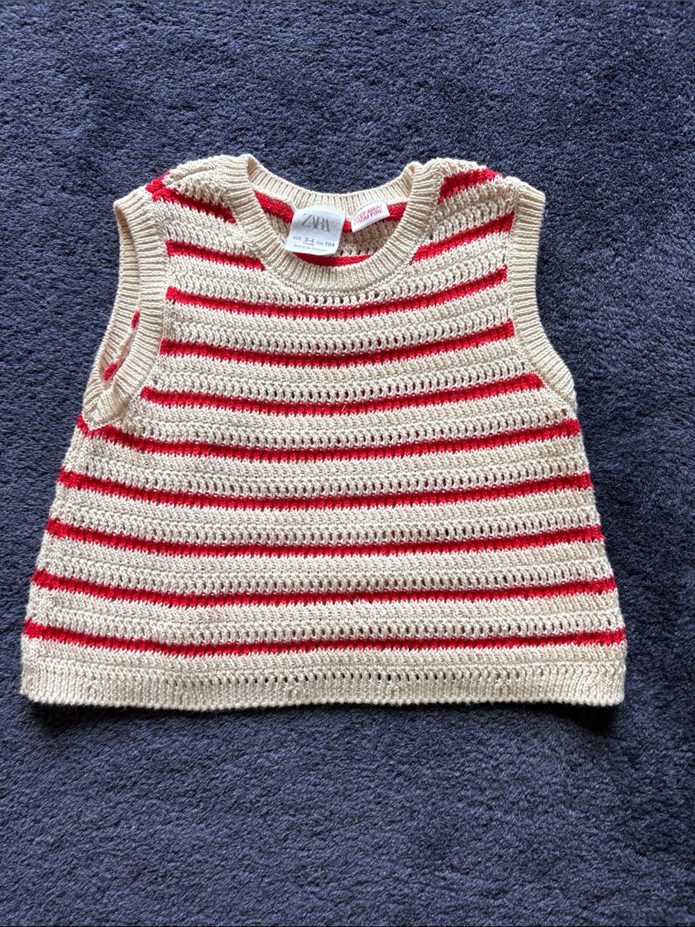 Zara Kids Cream & Red Striped Crochet Tank Top - worn once